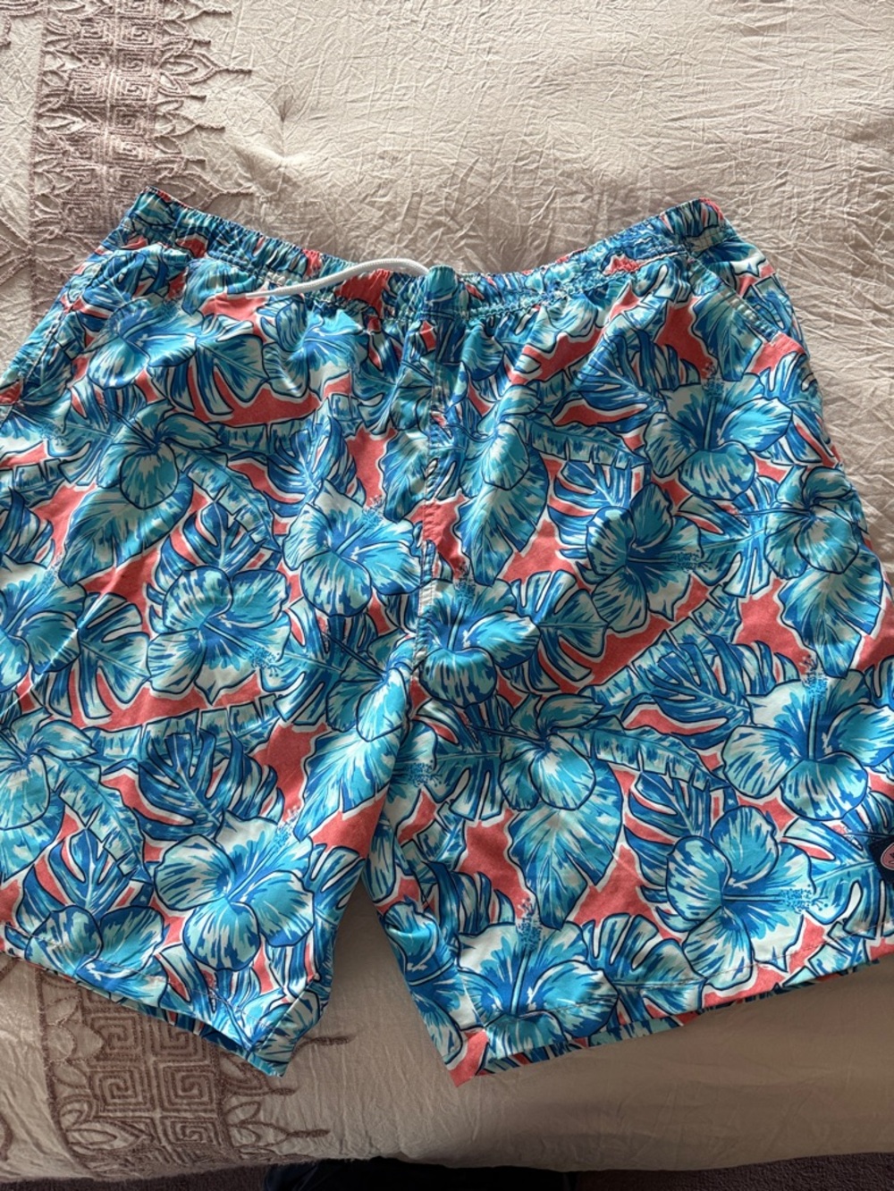 Men's Tropical Floral Swim Shorts - Blue & Coral Vineyard Vines XL